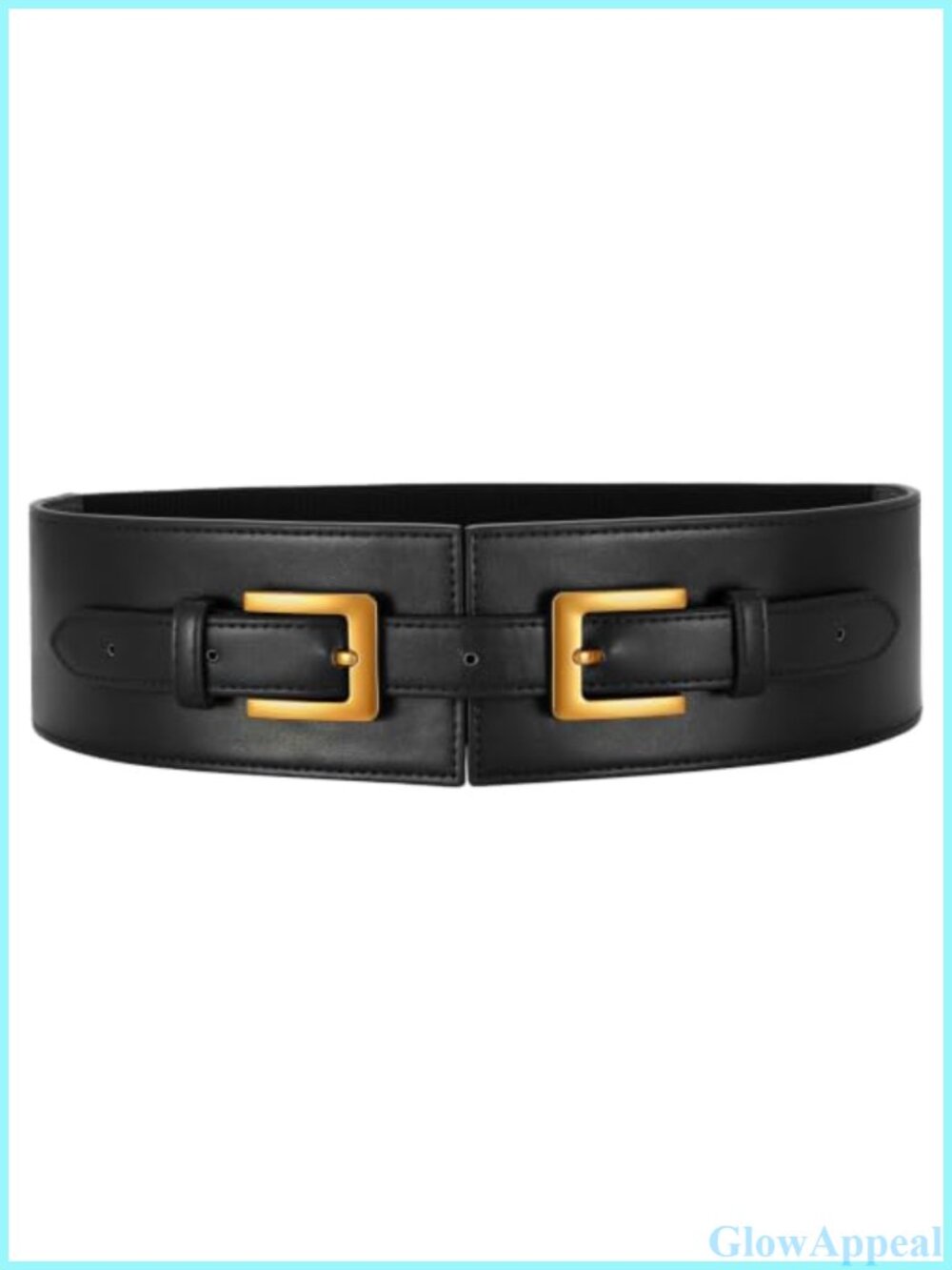 Wide Elastic Corset Belt Faux Leather Vintage Gold Buckle